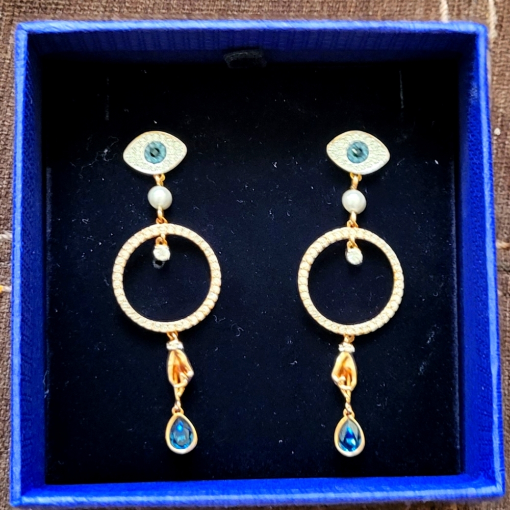 Rose Gold-Tone Crystal Evil-Eye, Hoop & Hand Drop Earrings